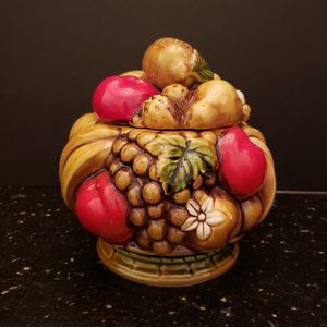 Ardco Ceramic Harvest Fruit Cookie Biscuit Jar Lidded Bowl